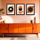 Kit 3 Quadros Bauhaus Laranja - Café E Música 24x18cm Moldura