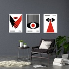 Kit 3 Quadros Bauhaus Olhos Vermelho E Preto 33x24cm Moldura