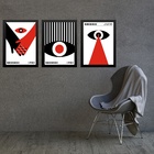Kit 3 Quadros Bauhaus Olhos Vermelho E Preto 45x34cm Moldura