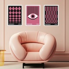 Kit 3 Quadros Bauhaus Rosa E Preto 24x18cm Moldura Preta