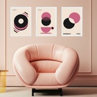 Kit 3 Quadros Bauhaus Rosa E Preto - Círculos Café 24x18cm Mo