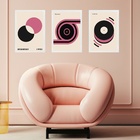 Kit 3 Quadros Bauhaus Rosa Preto E Bege 45x34cm - Com Vidro M