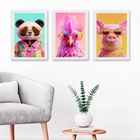 Kit 3 Quadros Bichos De Óculos 24x18cm - Com Vidro Moldura Pr