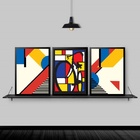 Kit 3 Quadros Bicicleta Mondrian 24x18cm Moldura:madeira Bran