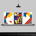 Kit 3 Quadros Bicicleta Mondrian 33x24cm - Com Vidro Moldura: