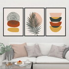 Kit 3 Quadros Boho Folha Avermelhado 60x40cm Moldura:madeira