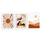 Kit 3 Quadros Boho Gatos Sol E Lua 45x34cm Moldura:madeira Br