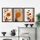 Kit 3 Quadros Bohos Flores Folhas Sol Terracota 33x24cm Moldu