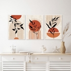 Kit 3 Quadros Bohos Folhas E Círculos Terracota 45x34cm Moldu