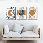 Kit 3 Quadros Bohos Luas Escandinavas 45x34cm Moldura Preta