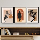 Kit 3 Quadros Bohos Mulheres Com Vasos De plantas 33x24cm Mol