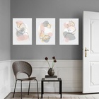 Kit 3 Quadros Borboletas Abstratas Rosa E Cinza 33x24cm - Com