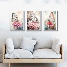 Kit 3 Quadros Borboletas E Flores Aquarela 24x18cm Moldura:ma