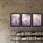 Kit 3 Quadros Borboletas Rosas Lavanda 33x24cm - Com Vidro Mo