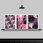 Kit 3 Quadros Buda Rosa Flores 45x34cm - Com Vidro Moldura:ma