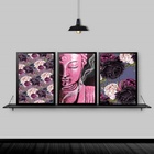 Kit 3 Quadros Buda Rosa Flores 45x34cm Moldura:madeira Branca