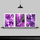 Kit 3 Quadros Buda Zen Folhas Roxas 24x18cm Moldura:madeira P