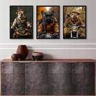 Kit 3 Quadros Cães Motociclistas 33x24cm Moldura:madeira Preta