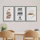Kit 3 Quadros Café Amor  E Fé 33x24cm - Com Vidro Moldura:mad