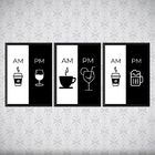 Kit 3 Quadros Café Bebidas Alcóolicas- Am Pm 45x34cm - Com Vi