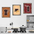 Kit 3 Quadros Café Com Croissant 45x34cm - Com Vidro Moldura: