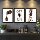Kit 3 Quadros Café Grãos - On Off 33x24cm - Com Vidro Moldura