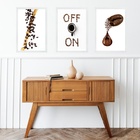 Kit 3 Quadros Café Grãos - On Off 33x24cm - Com Vidro Moldura