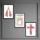 Kit 3 Quadros Cantinho Café Nossa Senhora Flores 45x34cm Mold