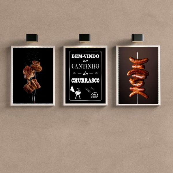 Kit 3 Quadros Cantinho Churrasco- Fotografias 33x24cm Moldura