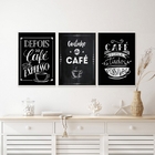 Kit 3 Quadros Cantinho Do Café Tipografia Giz 33x24cm Moldura