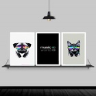 Kit 3 Quadros Cão E Gato Música 24x18cm Moldura:madeira Preta