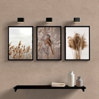 Kit 3 Quadros Capim Dos Pampas E Passarinho 24x18cm Moldura:m