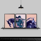 Kit 3 Quadros Cavalos Amazona 24x18cm Moldura:madeira Branca