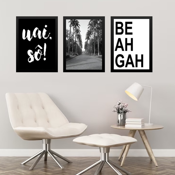 Kit 3 Quadros Cidade De Belo Horizonte 24x18cm Moldura Branca