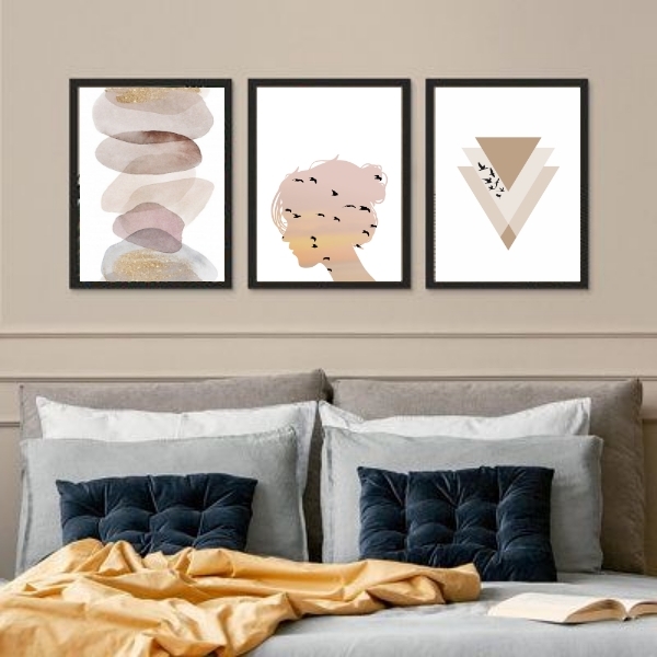 Kit 3 Quadros Clarinhos Suave Para Quarto 45x34cm Moldura:mad