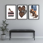 Kit 3 Quadros Closet - Oncinha Fashion 24x18cm Moldura Preta