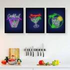 Kit 3 Quadros Cocktail Bar 24x18cm Moldura:madeira Branca