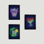 Kit 3 Quadros Cocktail Bar 24x18cm Moldura:madeira Branca