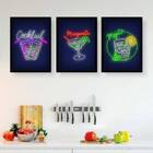 Kit 3 Quadros Cocktail Bar 33x24cm - Com Vidro Moldura:madeir
