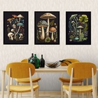 Kit 3 Quadros Cogumelos Vintage 45x34cm Moldura:madeira Branca