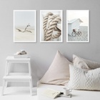 Kit 3 Quadros Coleção Praia Branco E Bege 33x24cm - Com Vidro