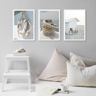 Kit 3 Quadros Coleção Praia Soft 33x24cm Moldura:madeira Bran