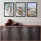 Kit 3 Quadros Coleção Praia Suave 33x24cm - Com Vidro Moldura