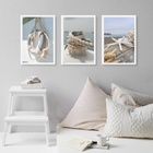 Kit 3 Quadros Coleção Praia Suave 45x34cm Moldura:madeira Bra