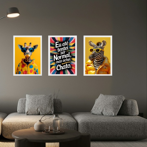 Kit 3 Quadros Coloridos Divertidos E Arrojados 45x34cm Moldur