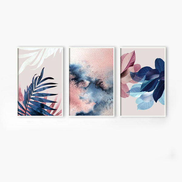 Kit 3 Quadros Com Moldura Branca Minimalista Planta 60x40cm
