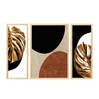 Kit 3 Quadros Com Moldura Folhas Douradas Moderno Sala