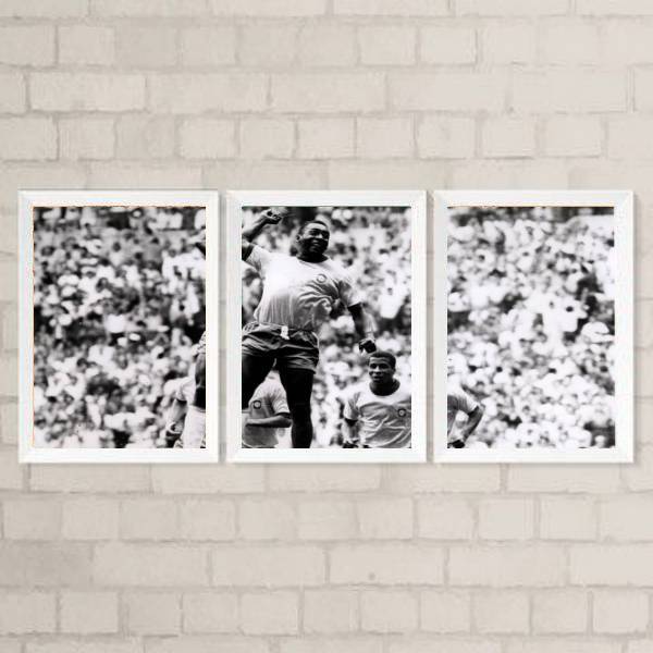 Kit 3 Quadros Comemoração Futebol 45x34cm Moldura:madeira Bra