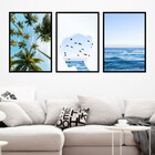 Kit 3 Quadros Coqueiros, Mulher E Mar 33x24cm - Com Vidro Mol