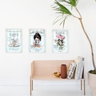 Kit 3 Quadros Cozinha Azul E Rosa Café De Paris 45x34cm Moldu